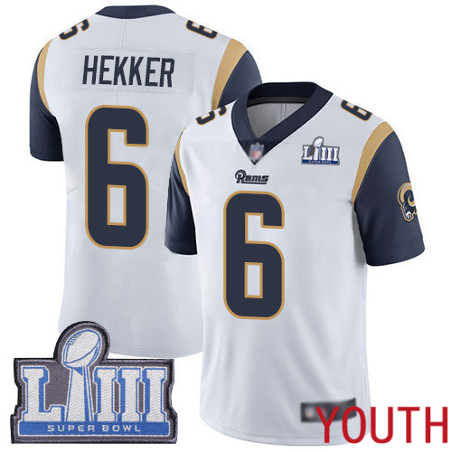 Los Angeles Rams Limited White Youth Johnny Hekker Road Jersey NFL Football #6 Super Bowl LIII Bound Vapor Untouchable->youth nfl jersey->Youth Jersey